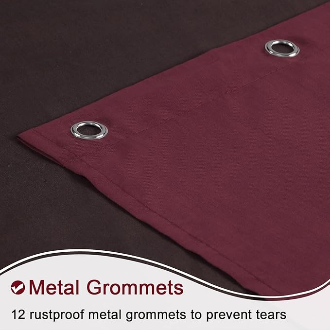 Long Fabric Shower Curtain - Brown and Burgundy Shower Curtains for Bathroom, Chocolate and Red Color Block Waterproof Bathroom Curtains - 72" W x 78" H