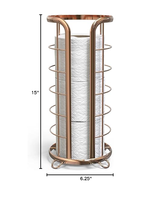 BROOKSTONE Toilet Paper Holder Stand Reserve - Free Standing Toilet Paper Stand with Storage that Holds Mega Rolls, Standing Bathroom Tissue Organizer, Bathroom Decor - Modern Storage Holder, Rose