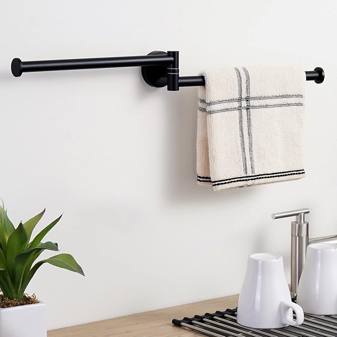 KES Black Swivel Towel Bar for Bathroom 9-Inch Swing Out Double Towel Bar 2-Arm Kitchen Wall Mounted SUS 304 Stainless Steel Matte Black, A2106S23-BK