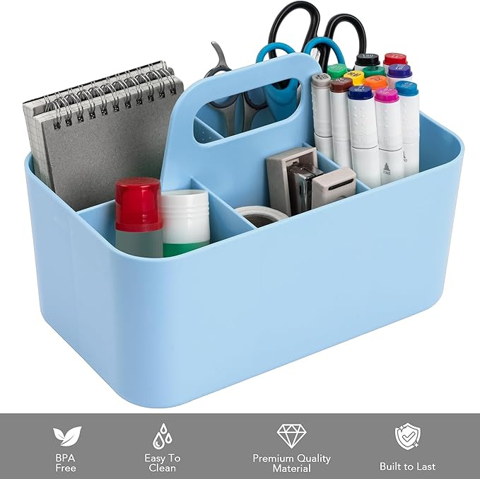 Tiawudi 2 Pack Caddy Organizer with Handle, Portable Plastic Caddy, Storage Organization for Cleaning, Bath, Makeup, Art, Craft, Stationery, Classroom and Office, Tote Organizer