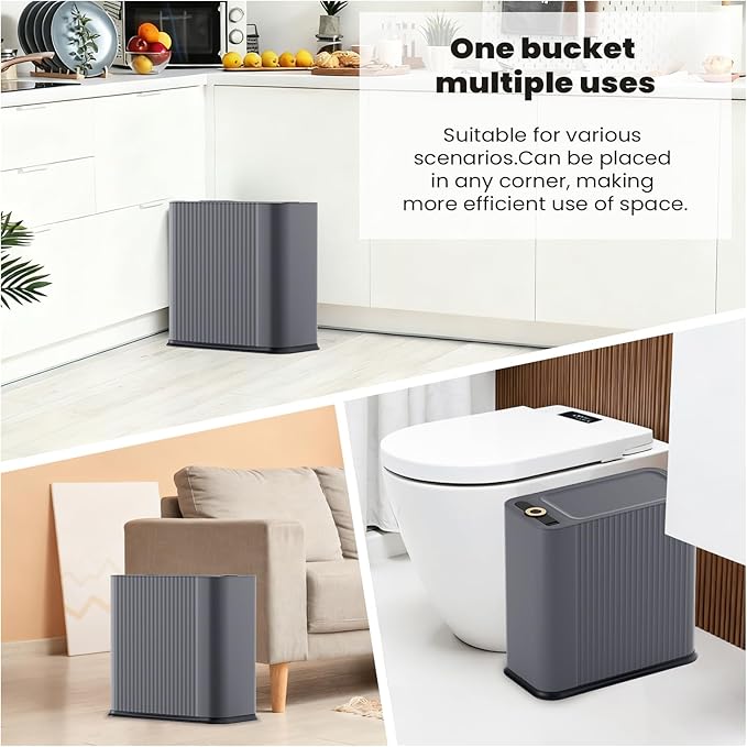 XLHOMO 9-Piece Dark Gray Bathroom Accessories Set - Durable & Sleek Kit with Slim Narrow Trash Can, Toilet Brush & Soap Dispensers - Space-Saving Modern Bathroom Decor