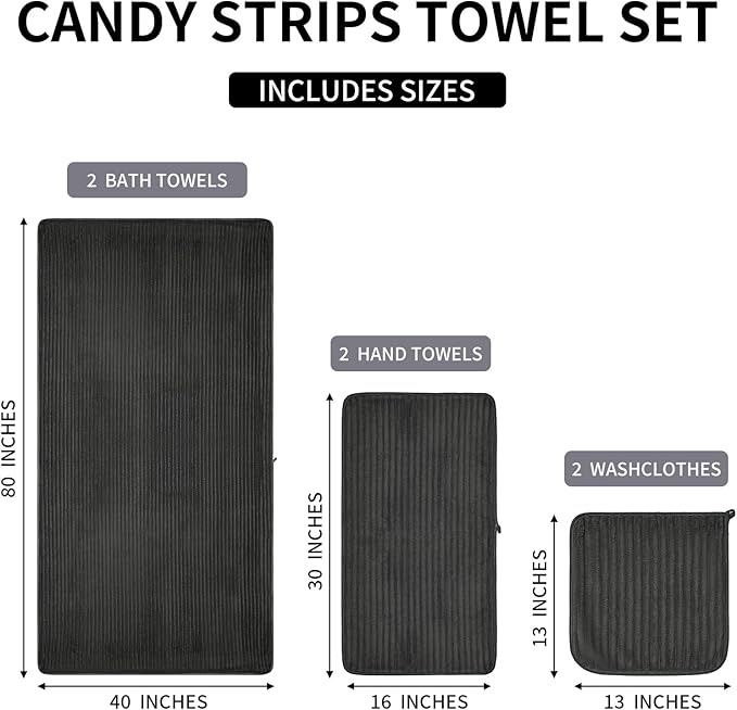 Extra Large Bath Towel Set of 6 (40"x80"),Oversized Bath Sheet Super Soft Highly Absorbent Microfibers Quick Dry Luxury Shower Towel for Bathroom Spa Gym Hotel Yoga (Charcoal Gray, 6Piece)