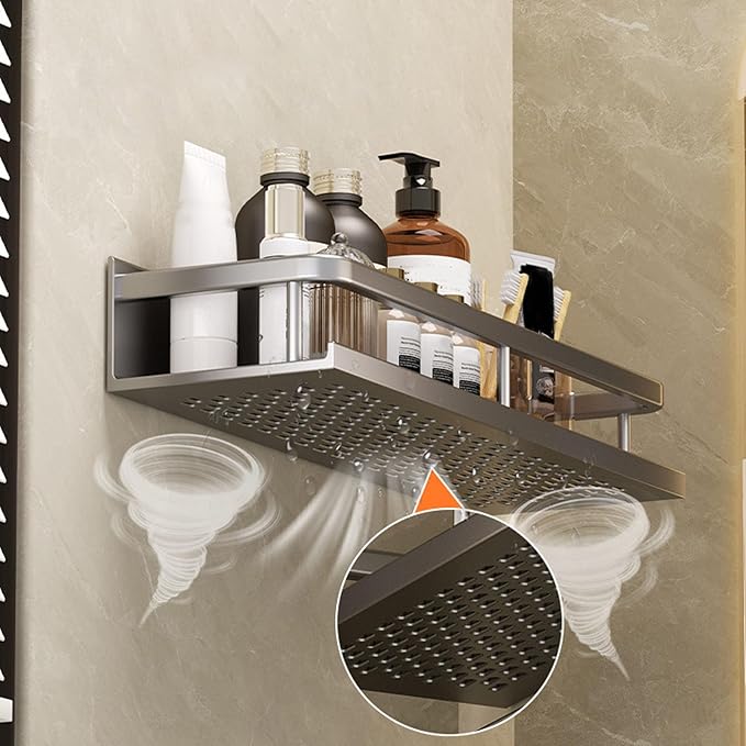 Bathroom Rack,Gray 40cm Space Saving Draining Hole Storage Rack Wall Mounted Bathroom Floating Shelf for Bathroom Toilet Balcony Toilet Wall