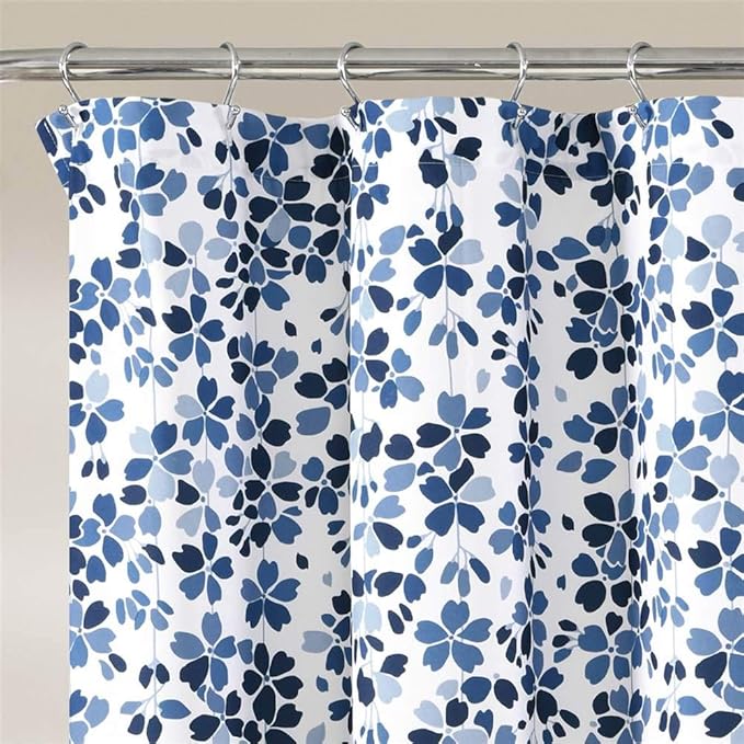 Lush Decor Weeping Flower Shower Curtain 72"W x 72"L White & Navy - Fabric Shower Curtains for Bathroom - Floral Bathroom Curtain - Cottage Core Decor