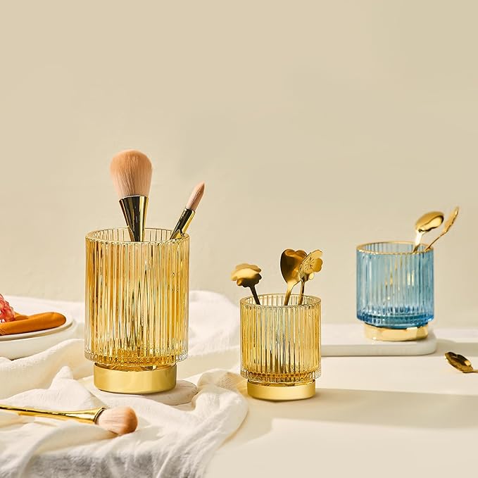 Makeup Brush Holder Organizer,Toothbrush Holders,Desk Pen Pencil Holder,Multifunctional Vintage Glass Brush Cup???S/Milky White/A3-US???