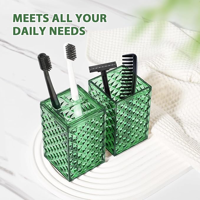 RYTOXILO Green Bathroom Accessories Set, 4 Pack Green Bath Accessory Sets Complete, Acrylic Soap Dispenser and Toothbrush Holder Set for Bathroom Counter Sink, Modern Bathroom Decor