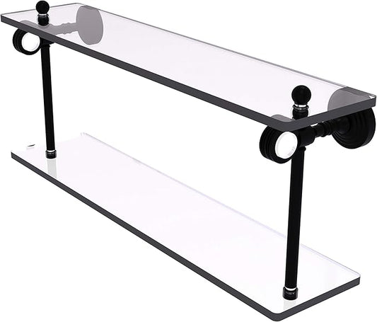 Allied Brass PG-2D-22-BKM Pacific Grove Collection 22 Inch Two Tiered Glass Dotted Accents Shelf, Matte Black