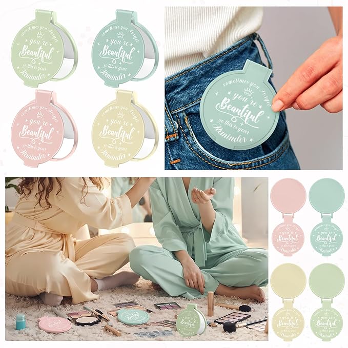 36 Pcs 2.76 Inch Inspirational Compact Mirror Bulk Women Small Gifts Graduation Party Favors Purse Mirror Pocket Mini Stuffer Items for Adult Coworker Cheerleader Employee (Light Colors)