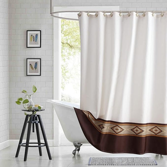 Long Fabric Shower Curtain, Beige and Brown Color Block Cloth Shower Curtains for Bathroom, Waterproof Bathroom Curtains, 62" W x 78" H