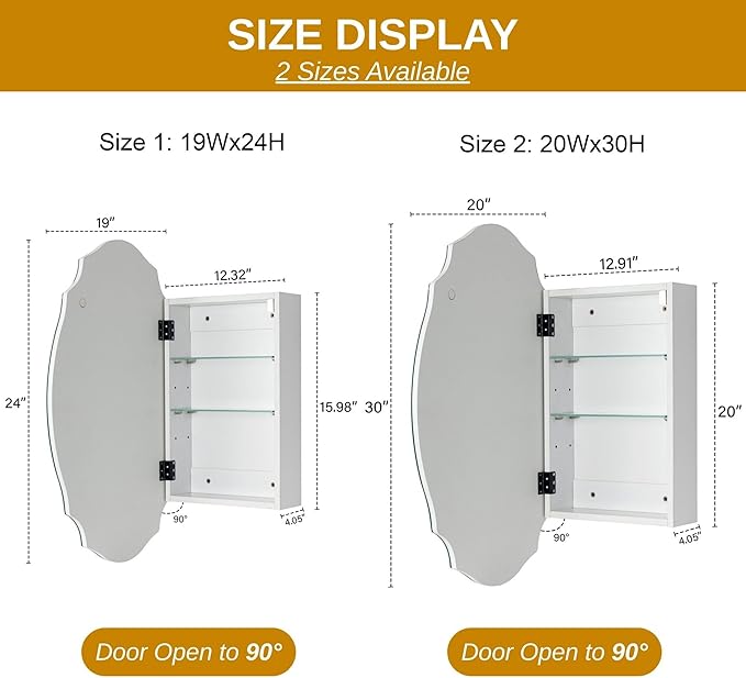 TOMACE Frameless Assymetrical Oval Medicine Cabinet with Beveled Mirror Irregular Surface Bathroom Medicine Cabinet Mirror with Storage for Bathroom, 20'' W x 30'' H