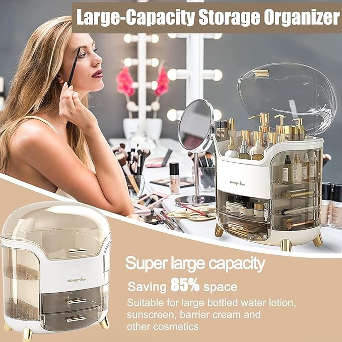 Dustproof Cosmetic Storage Box, Cosmetics Skincare Jewelry Lipstick Organizer, Multi-Function Make Up Case, Cosmetics Storage Box, Makeup Organizer with Lid (White)