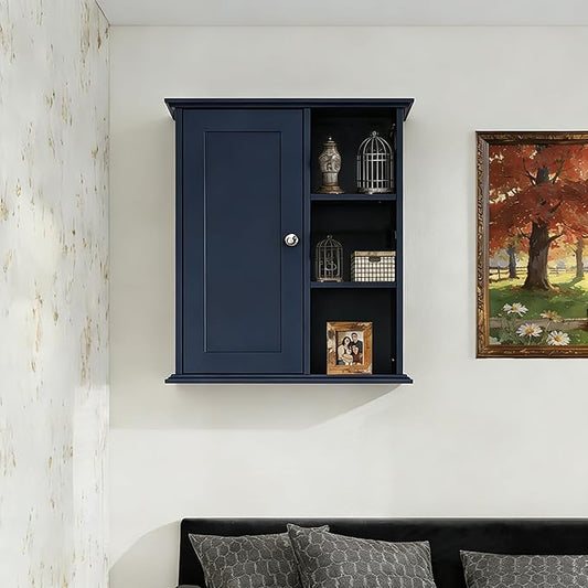 The Wide Usage Wall Medicine Cabinet with Storage Shelves & Anti-Dust Door for Bathroom, Living Room, Kitchen, Entryway,Bedroom (Blue)
