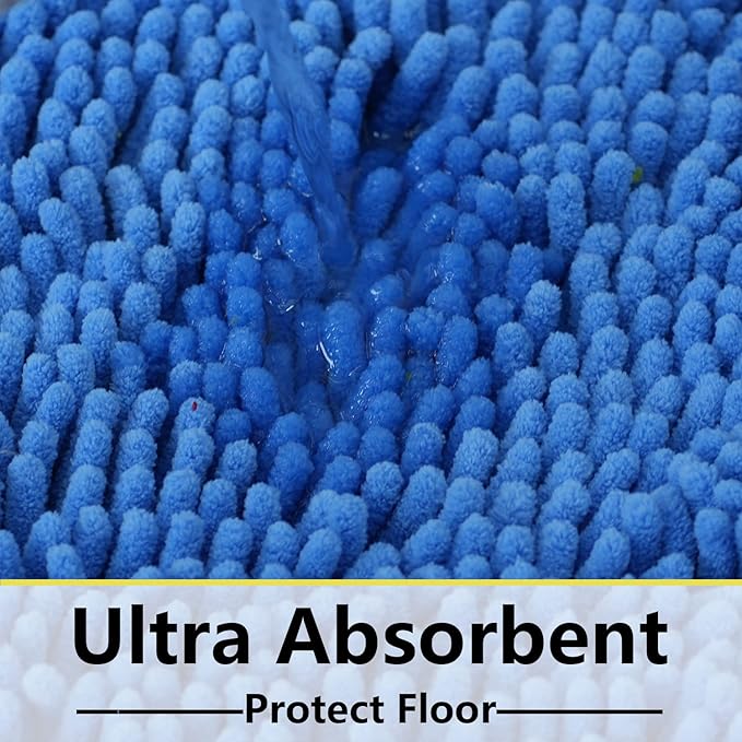 BOANKODU Bathroom Rugs Sets 2 Piece, Extra Soft Chenille Bath Mat Absorbent Bathroom Rug, Bathroom Mat with PVC Non-Slip Bottom, Machine Washable Bath Rugs (32x20 Inch + 24x16 Inch, Snow Cyan)