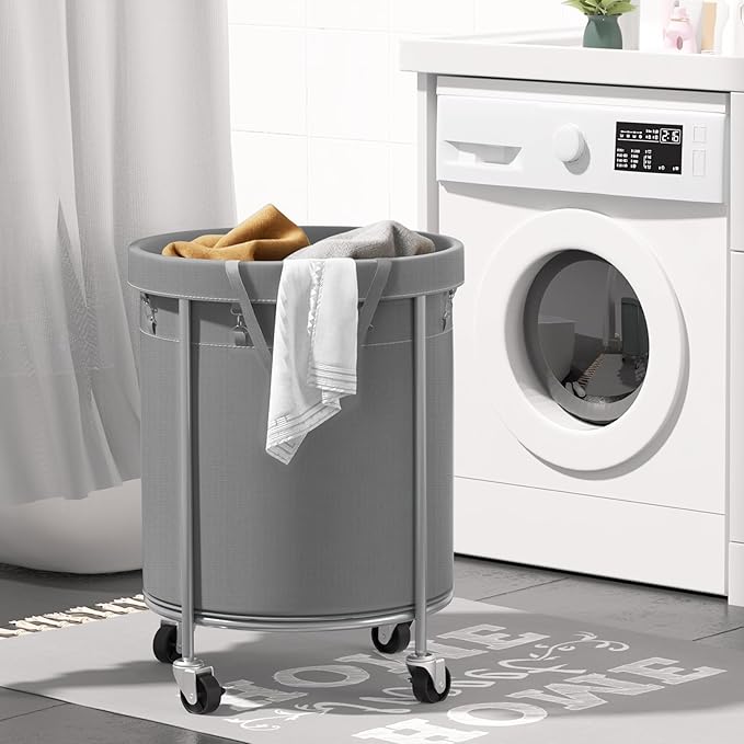 Aduanbang 170L Laundry Basket with Wheels, Rolling Hamper with Removable Bag & Steel Frame, Round Laundry Cart with 4 Casters & 2 Brakes, Ideal for Bedroom, Bathroom & Laundry Room