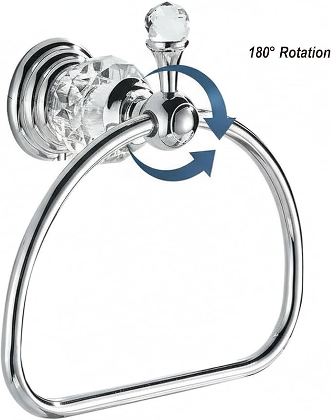 Crystal Towel Ring,Chrome Hand Towel Holder Bathroom,Silver Hand Towel Ring Round Towel Holder Wall Mounted Bathroom Accessories