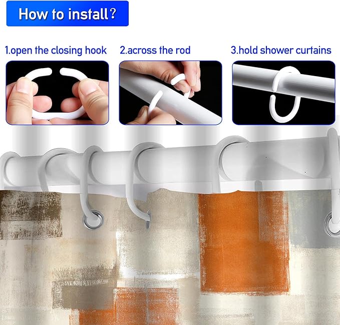 Lnond 4Pcs Bathroom Shower Curtain Sets with Rugs,Orange Modern Painting Art Bathroom Sets with Shower Curtain and Rugs and Accessories