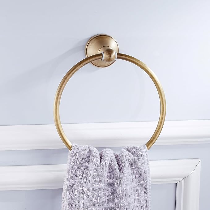 Flybath Round Towel Ring Antique Brass Hanger Hand Towel Holder for Bathroom Kitchen Accessories Wall Mounted, Brushed Bronze
