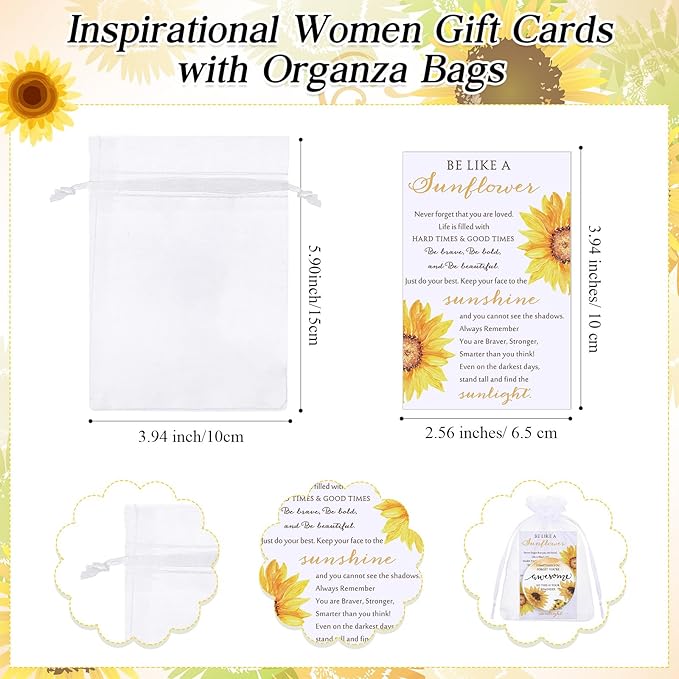 50 Set Mother's Day Inspirational Compact Mirror Religious Bulk Gift for Women Christian Mini Makeup Pocket Mirror Administrative Professional Gift with Card for Volunteer Employee Teacher (Sunflower)