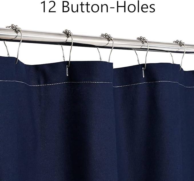 DOSLY Ides Farmhouse Navy Blue Shower Curtain for Bathroom, Beige and Navy Stripe, Button Curtain, Cotton Blend Woven Fabric, Rustic Charm Country Chic Style, 72x72 in