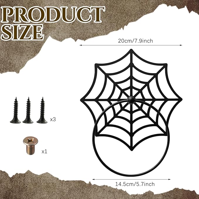 2Pcs Gothic Cobweb Metal Towel Rings Halloween Cobweb Towel Holder Oil Rubbed Bath Towels Ring Black Art Hand Towels Rack for Bathroom Kitchen Hanger Home Decors Gifts