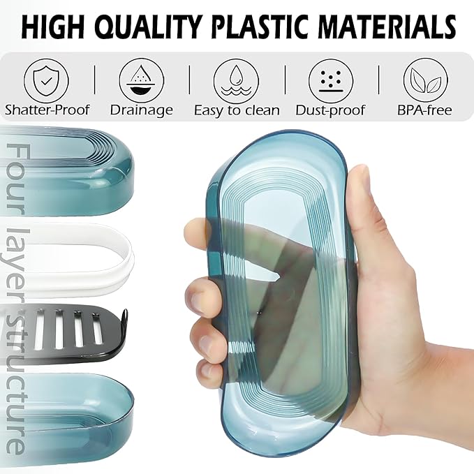 AIDIMMING Shampoo & Conditioner Bar Case, Large Plastic Travel Soap Case with Lid, Fits Duke Cannon Soap bar, Kitsch Shampoo Bar, for Travel, Camping, Gym, and Bathroom (Max, Blue)
