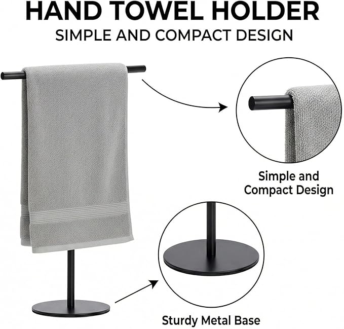 Songtec Hand Towel Holder Stand for Bathroom, Fingertip Towel Rack, Rust-Proof Accessories Jewelry Stand - Black