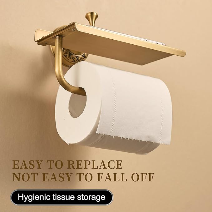 Wall Mounted Bathroom Toilet Paper Holder with Storage,Roll Tissue Holder Antique Brass Pattern Carving,Brushed Bronze