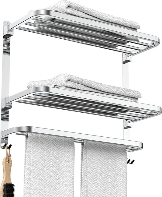 CAXIMSY 22.8Inch Towel Rack for Bathroom and Lavatory Towel Hanger with Wall Mount Towel Bars 304 Stainless Steel No Drill (Collapsible Towel Rack)