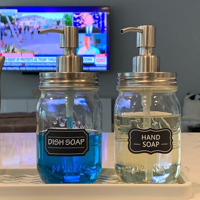 Amolliar Mason Jar Liquid Soap Dispenser Lids, 304 Stainless Steel Pump16oz Regular Mouth Mason Jar, Rustic Farmhouse Decor, Hand Soap,Dish Soap, Lotion Soap, Brushed Nickel-6 Pack, Extra 3 Long Tubes