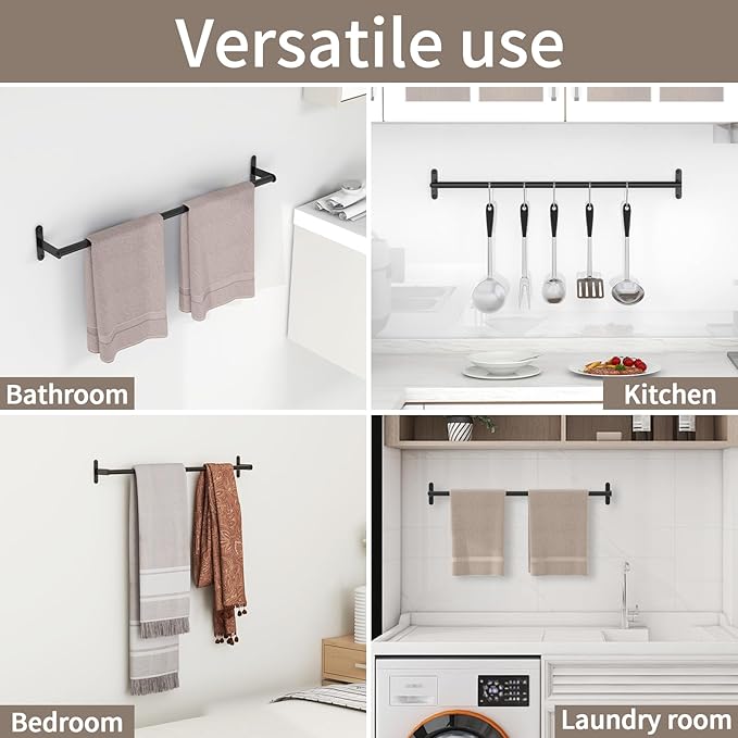 JUYSON Bathroom Towel Bar 24 Inch, Towel Racks for Bathroom Wall Mounted, Stainless Steel Heavy Duty Modern Single Towel Bar Holder Towel Rod Wall Mounted(Single Bar-Black, 24 in)