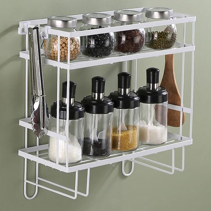 Pongnas Large Capacity Iron Toilet Shelf for Bathroom with Nail Installation, Practical Design (Double Layer White)