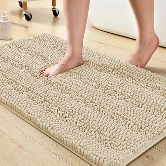 Turquoize Luxury Chenille Bath Rug for Bathroom Rugs Extra Absorbent Bath Mat Non Slip Microfiber Shower Rugs for Bathroom Microfiber Shaggy Carpet Rug Size, 20"x 32", Fog