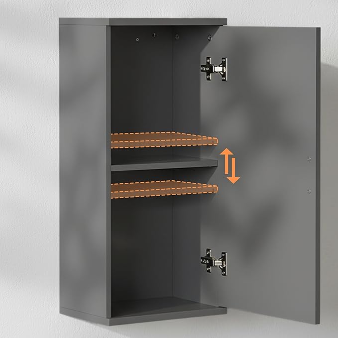 Relaxdays bathroom wall cabinet, 2 shelves, HWD: 62 x 30 x 21 cm, adjustable shelf, narrow design, MDF, grey-blue, 100% Fibreboard