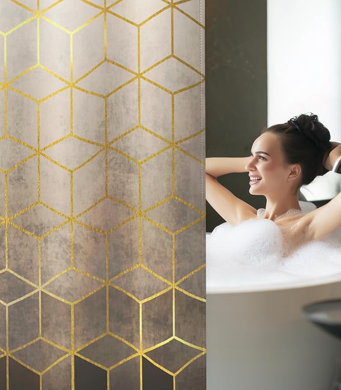 MAMUSE Shower Curtain for Bathroom - Cute Aesthetic Decorative Modern Girly Unique Girls Design Pretty Women Waterproof Fabric Cloth Cortinas de Baño Bathtub 72 x 72 Inch, Black Gold