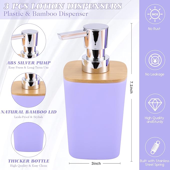 XLHOMO Purple Bathroom Accessories, Bathroom Accessories Set with Trash Can, Soap Dispenser, Toothbrush Holder, Toothbrush Cup, Soap Dish, Toilet Brush, Tray and Q-tip Holders for Housewarming