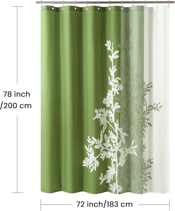 Long Fabric Shower Curtain, Green Plant Shower Curtains for Bathroom, Waterproof Bathroom Curtains, 72" W x 78" H