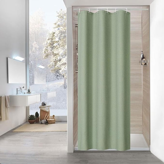 MitoVilla Green Waffle Small Stall Half Size Farmhouse Fabric Narrow Shower Curtains, 36 x 72, Sage Green, 36 inch Weighted Set