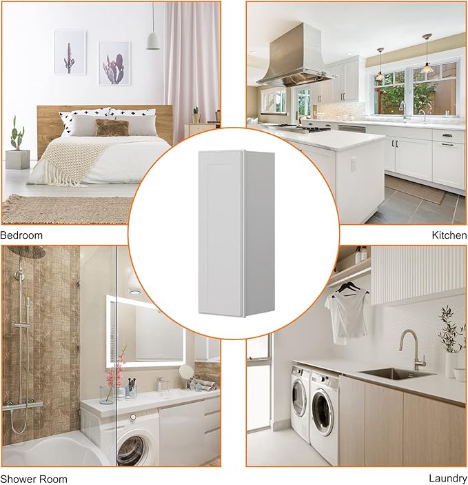ROOMTEC (Light Gray Wood Wall Cabinet, RTA Single Door Medicine Cabinet with Adjustable Shelves and Soft-Close Door for Kitchen, Bathroom, and Laundry. 12" D*12" W*30" H