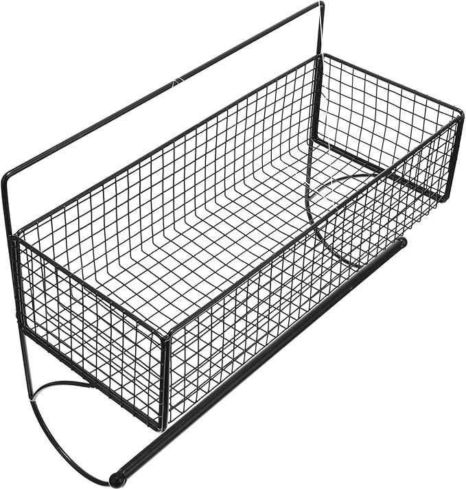 STOBAZA Wall-Mounted Bathroom Rack with Rod, Black Iron Multi-Function Storage Shelf for Toilet and Kitchen, Draining Hanging Holder for Space-Saving Household Organization