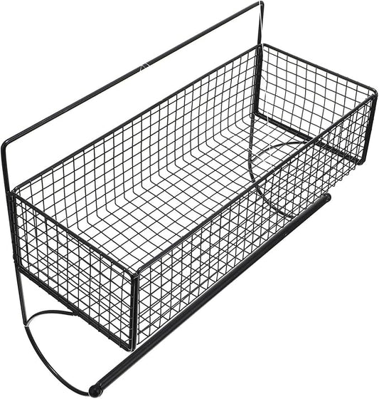 STOBAZA Wall-Mounted Bathroom Rack with Rod, Black Iron Multi-Function Storage Shelf for Toilet and Kitchen, Draining Hanging Holder for Space-Saving Household Organization