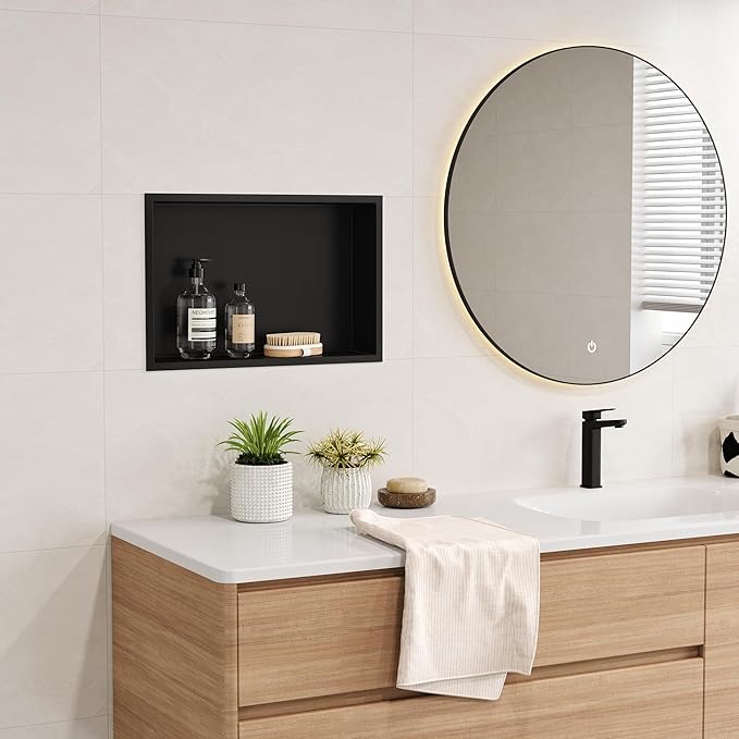 Neodrain Shower Niche, Insert Bathroom Storage Shower Shelf, Stainless Steel Recessed Wall Niche No Tiled Recessed Cabinet Waterproof for Shower Storage(Matte Black,18"x12")