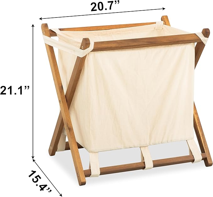 VICTORY RELAX Acacia Wood X-Frame Laundry Hamper, Folding Large Wooden Baskets with Handle, Sorter for Blankets Clothes Pillows Towels, 22'' Tall Natural-Beige