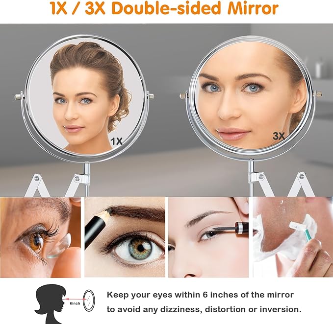 Welllink 7Inch Extendable Bathroom Makeup Mirror with Long Adjustable Arm, 1X/3X Magnification, High-Definition Glass, Chrome Finish, Space Saving Screw Mount