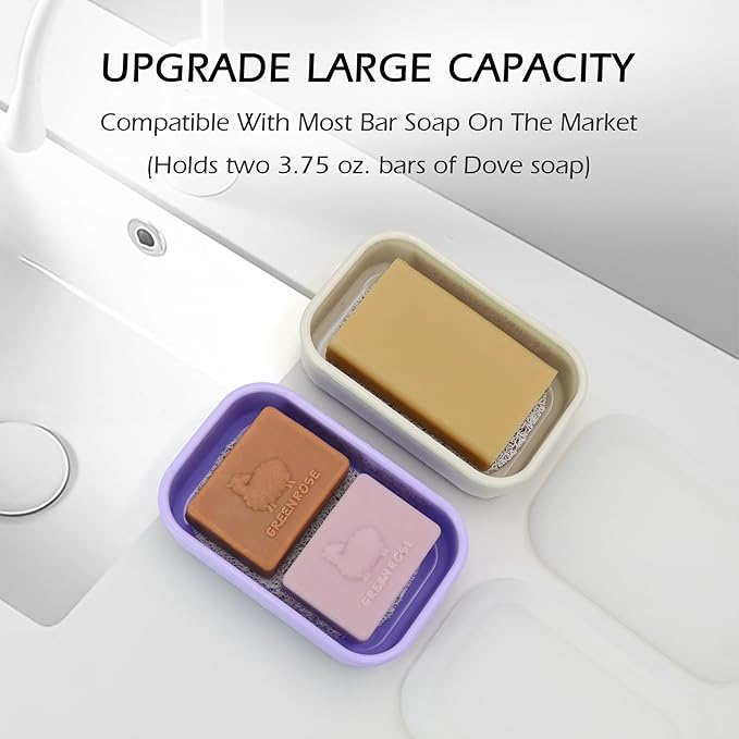 AIDIMMING Enhanced Leakproof Silicone Travel Shampoo bar Holder, Shampoo and Conditioner Bar Container, Soap Box for Handmade Soap, Shatterproof Soap Holder for Save Soap (Clear&Violet)