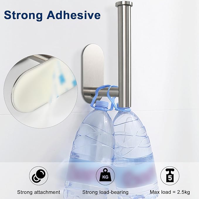 NearMoon Toilet Paper Holder Self Adhesive, Premium Thicken SUS304 Stainless Steel Rustproof Adhesive Toilet Roll Holder no Drilling for Bathroom, Kitchen, Washroom (2 Pack, Brushed Nickel)