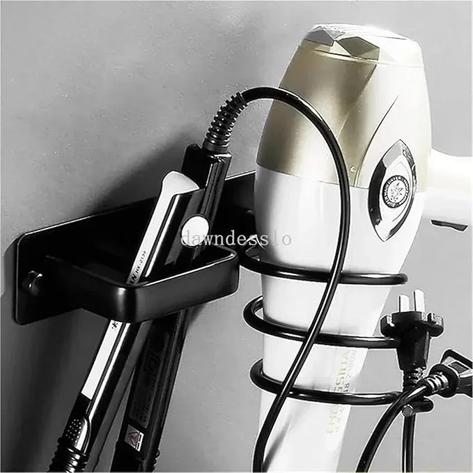 Dryer Holder Organized Rack Wall Mounted Straightener Stand Bathroom Shelf Storage Shelves Accessories(White)