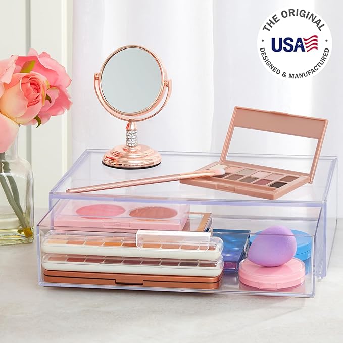 STORi Audrey Makeup Organizer & Drawer Bundle, Holder for Makeup Brushes, Palettes, & Beauty Supplies, Made in USA