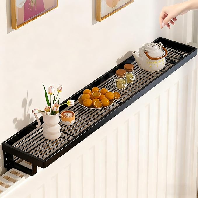 Iron Radiator Cover Shelf - Heat-Resistant No Drilling Storage Rack, Radiator Top Cover for Hotel Dorm Apartment Bedroom Living Room Bathroom Kitchen, Space-Saving Home Organization and Decorative She