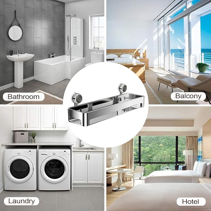 Bathroom Shelf Organizer - Suction Cup Wall Shelves, Rustproof Holder For Organization And Storage, Home Decor, Hotel, Dorm, Kitchen, Bedroom, Shampoo, Body Wash, Soap, Practical And Durable Storage S