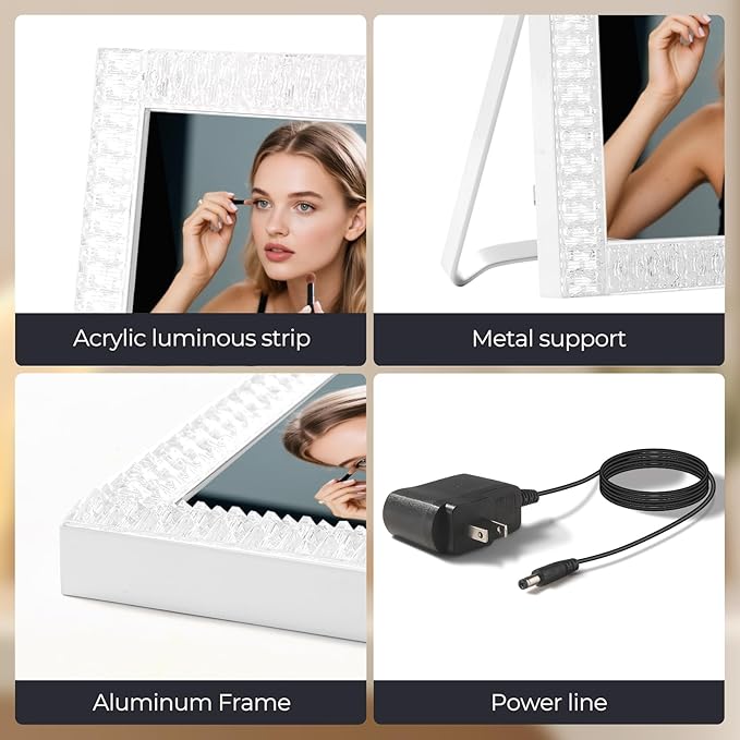 Vanity Mirror with Lights,RGB & 3 Dimmable Light Modes Makeup Mirror with Touch Control,Light Up Mirror for Desk,360°Rotation,12.4x10 Inch